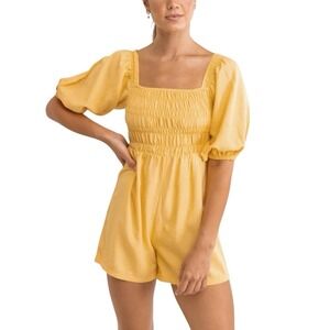 ASOS Brand Rhythm Maia Smocked‎ Playsuit Romper in Yellow Size Small (AU/EU 8)